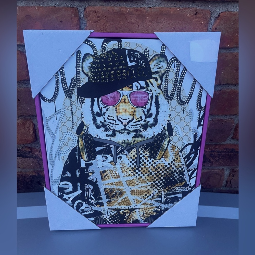 Luxury Wall Art - Framed Canvas Print, ft. Luxury Styled Tiger & Graffiti NWT